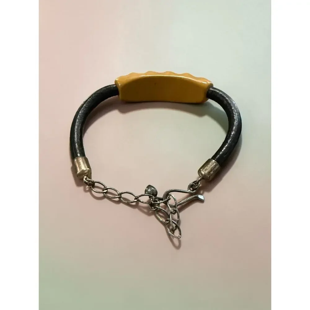 Jay King Wild Horse Jasper Black Leather Bracelet Southwestern 7.5-10
